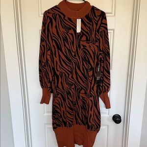 New York & Company Zebra Print Long Sleeve Dress